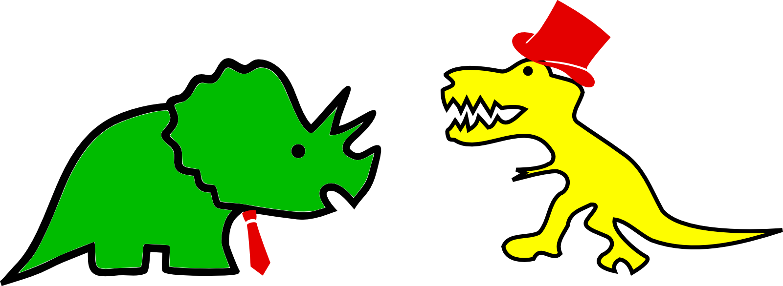 Fancy-dressed but crudely drawn dinosaurs